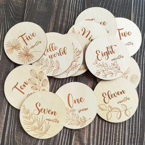 wood crafts laser cutting plywood discs wholesale engraved baby milestone cards wooden  products