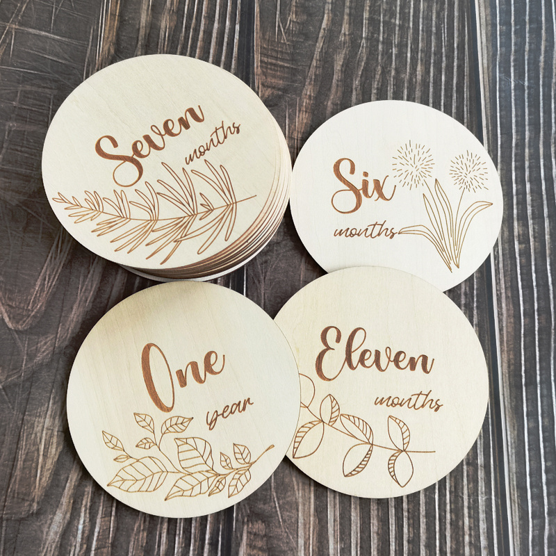 wood crafts laser cutting plywood discs wholesale engraved baby milestone cards wooden  products