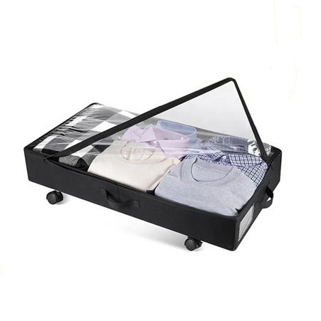 Shoe Storage Box Large Capacity Fabric Under Bed Quilt Organizer With Wheel Clothes Storage Bin