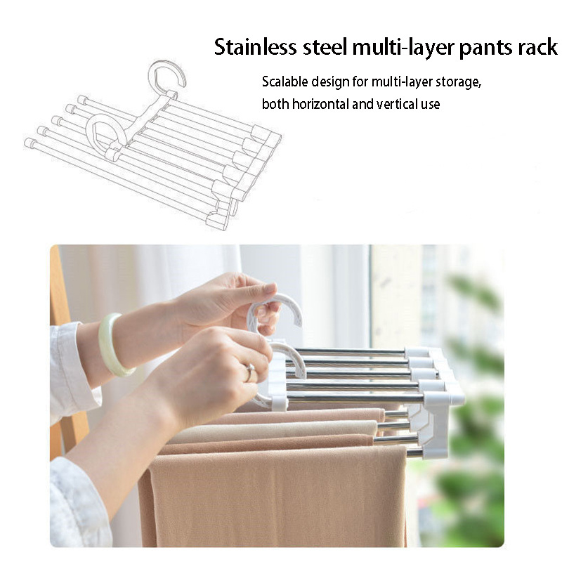 5 in 1 Multi Layer Magic Folding Stainless Steel Clothes Trouser Hanging Rack pants hanger, Saving space Trouser rack