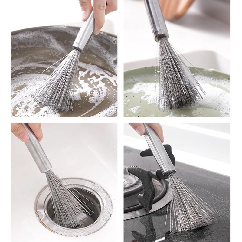 Multifunctional stainless steel pot brush, kitchen specific long handle dishwasher, brush, pot tool