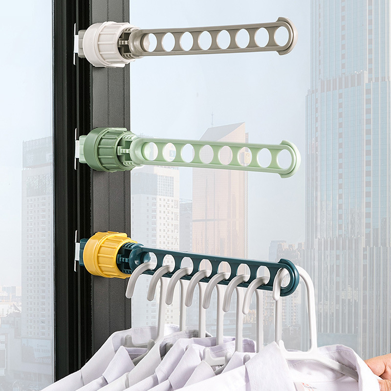 Creative clothes hanging pole Indoor 8-hole window frame hanging clothes hanger Dormitory hanging pole Travel portable clothes