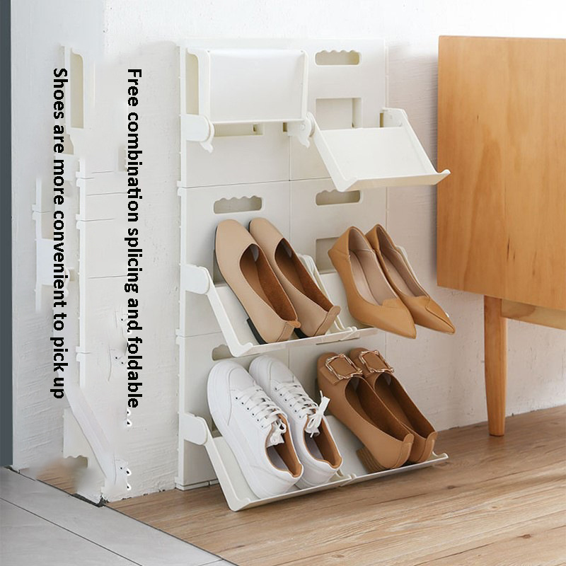 Stackable combination foldable shoe rack, simple doorstep vertical slipper rack, no punching wall hanging shoe storage rack