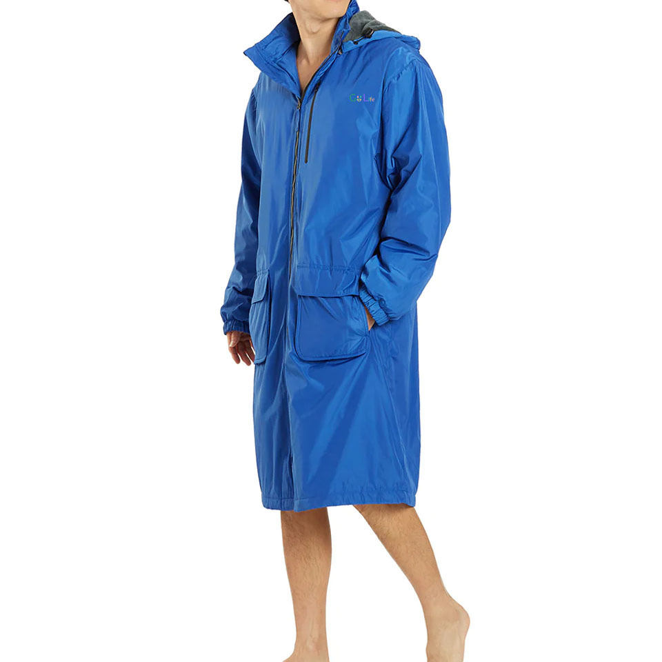 Custom Logo Microfiber Waterproof Swim Parka with Towel Lining Pool Men's Changing Poncho Coat