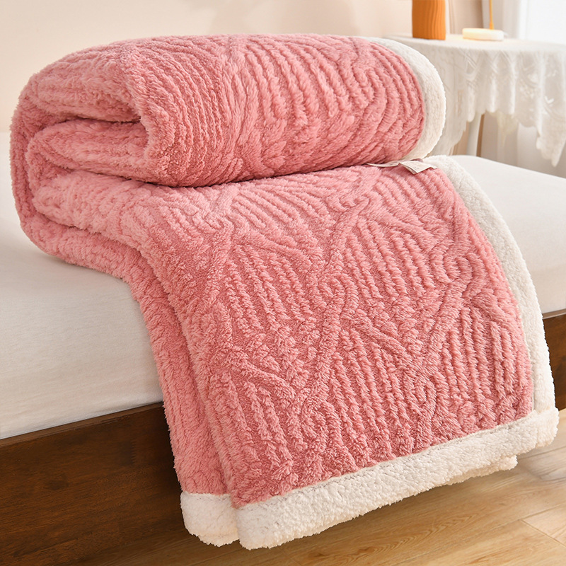 Soft and  warm double layers blanket plaid Jacquard  flannel fleece and sherpa inner throw blanket for winter