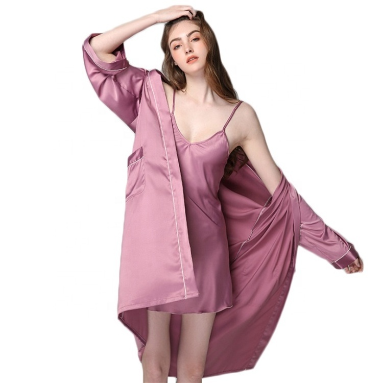 high quality silk satin kimono robe old rose bridesmaid bridal wedding robe with inner wears inside