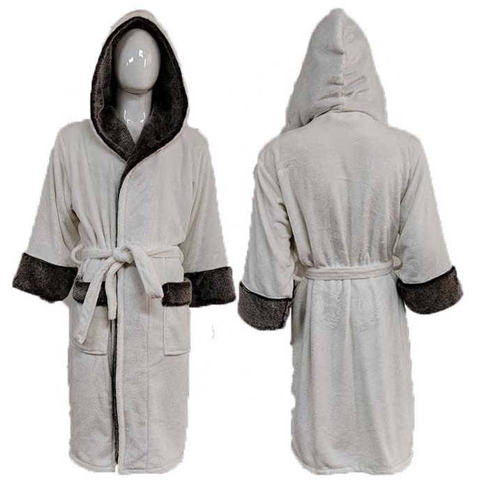 Custom Luxury Hotel Bathrobes Unisex Fluffy Ladies White Hooded Winter Pajamas For Men Women's Thick Bath Robes