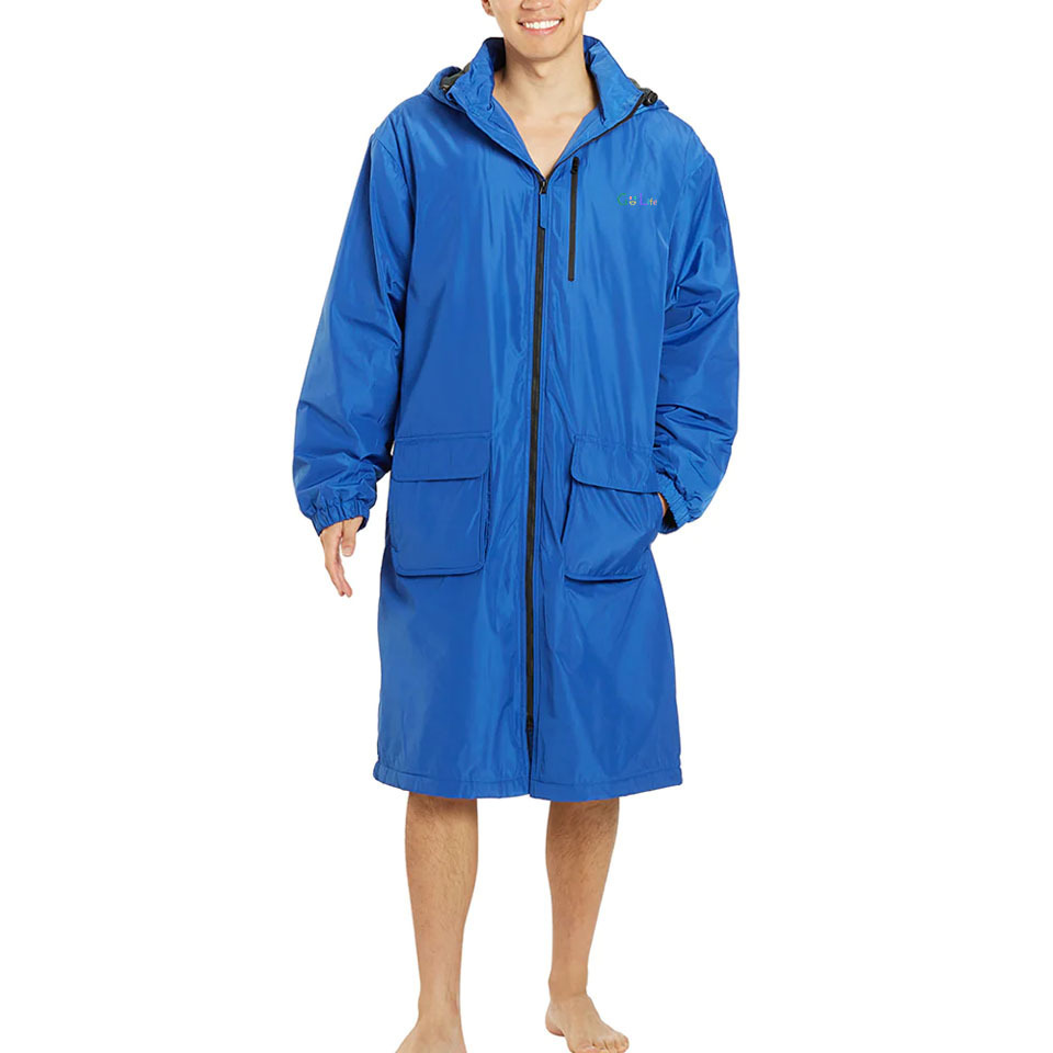 Custom Logo Microfiber Waterproof Swim Parka with Towel Lining Pool Men's Changing Poncho Coat