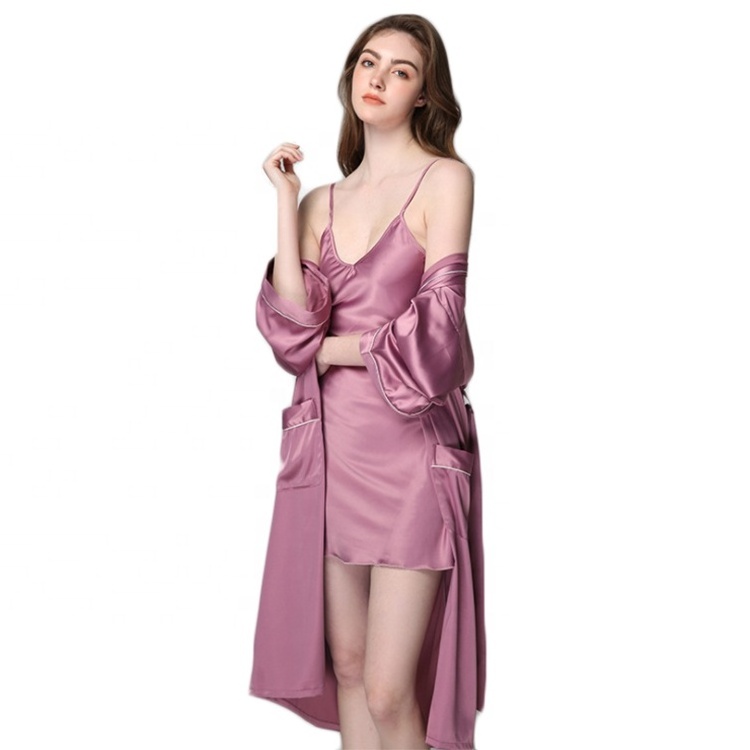 high quality silk satin kimono robe old rose bridesmaid bridal wedding robe with inner wears inside