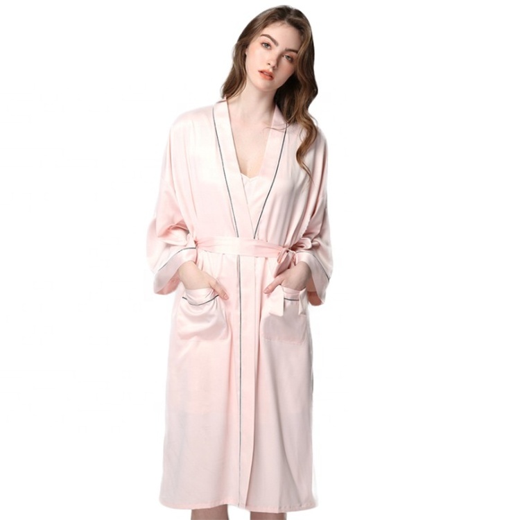 high quality silk satin kimono robe old rose bridesmaid bridal wedding robe with inner wears inside