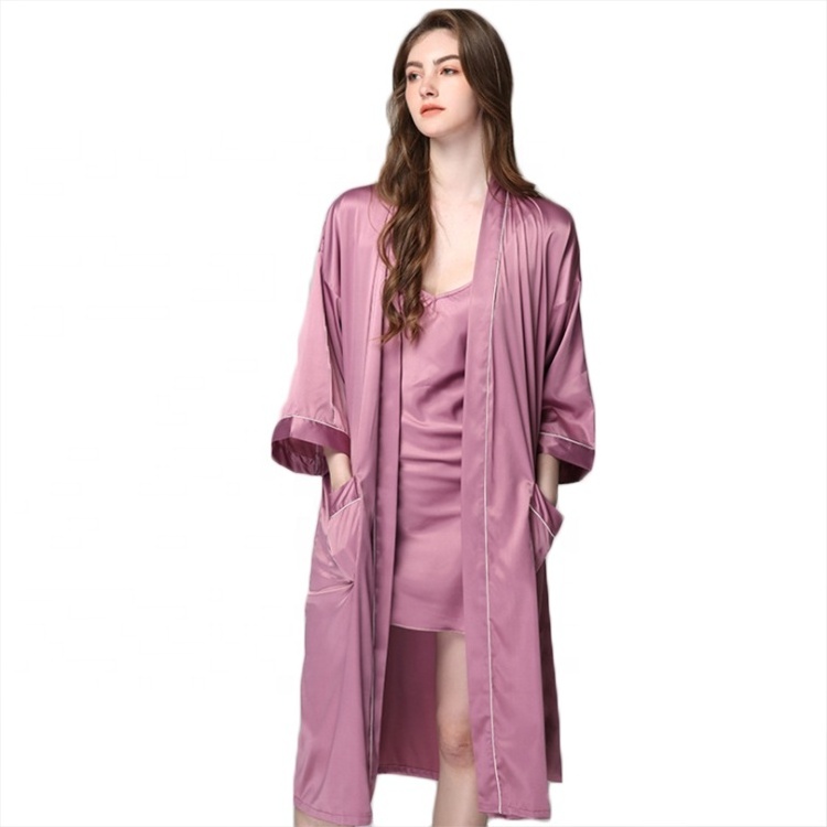 high quality silk satin kimono robe old rose bridesmaid bridal wedding robe with inner wears inside