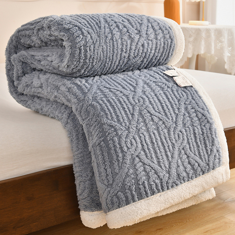 Soft and  warm double layers blanket plaid Jacquard  flannel fleece and sherpa inner throw blanket for winter