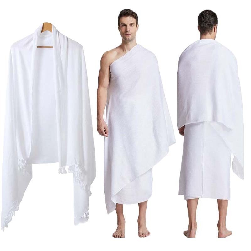 Factory direct selling microfiber white jacquard moslem umrah ihram haji towels pakistan