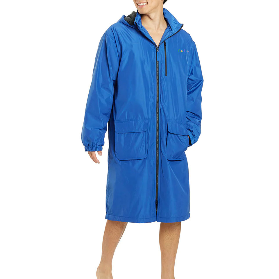 Custom Logo Microfiber Waterproof Swim Parka with Towel Lining Pool Men's Changing Poncho Coat