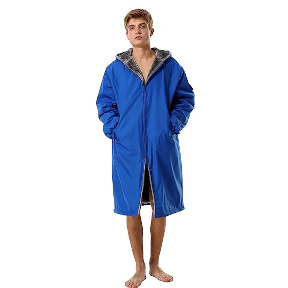 Custom Winter Quick-dry Adult Kids Coral Fleece Lining Pool Long Robes Jacket for Men Waterproof Swim Parka