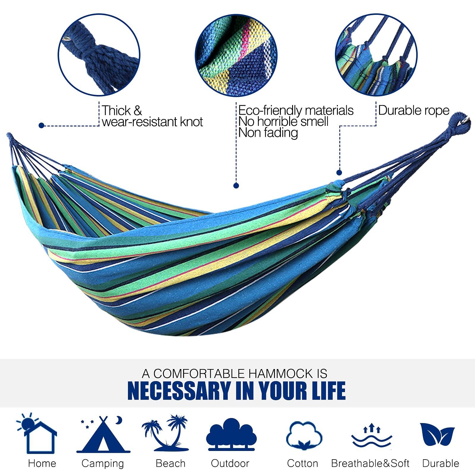 Garden Cotton Hammock Comfortable Fabric Hammock with Tree Straps for Hanging Durable Hammock for Camping Outdoor/Indoor