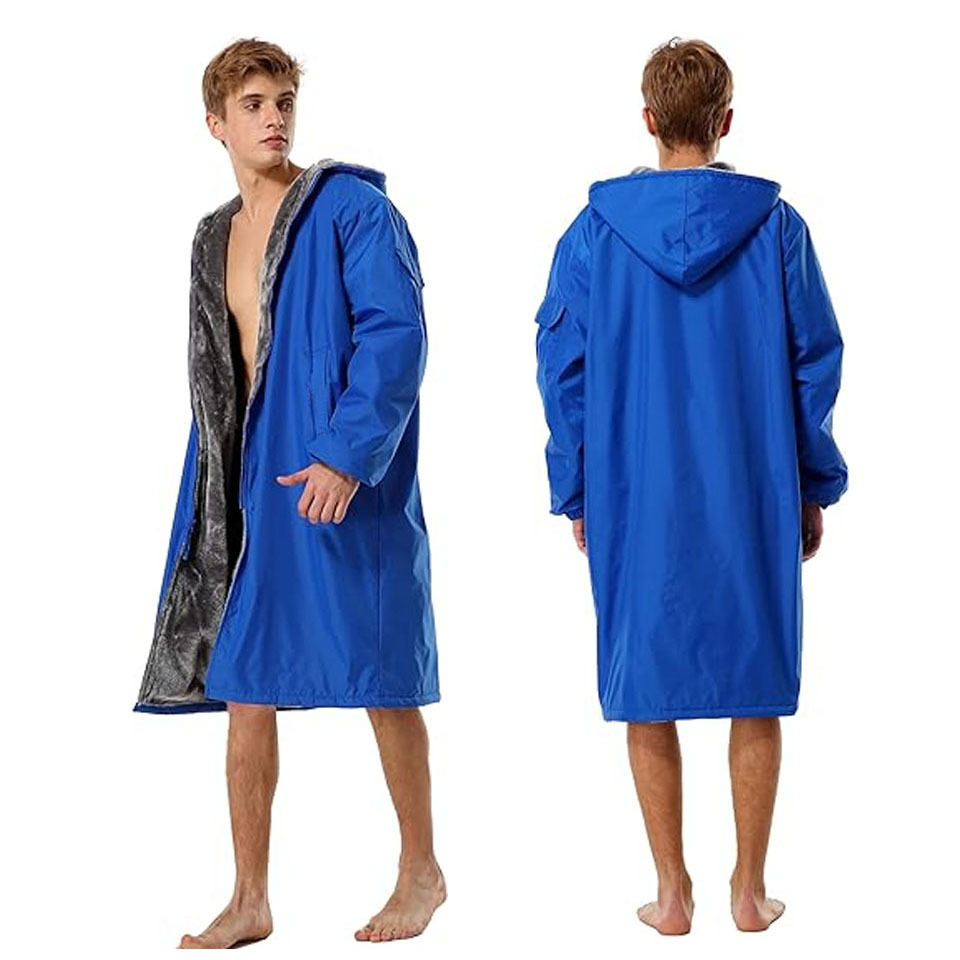 Custom Winter Quick-dry Adult Kids Coral Fleece Lining Pool Long Robes Jacket for Men Waterproof Swim Parka