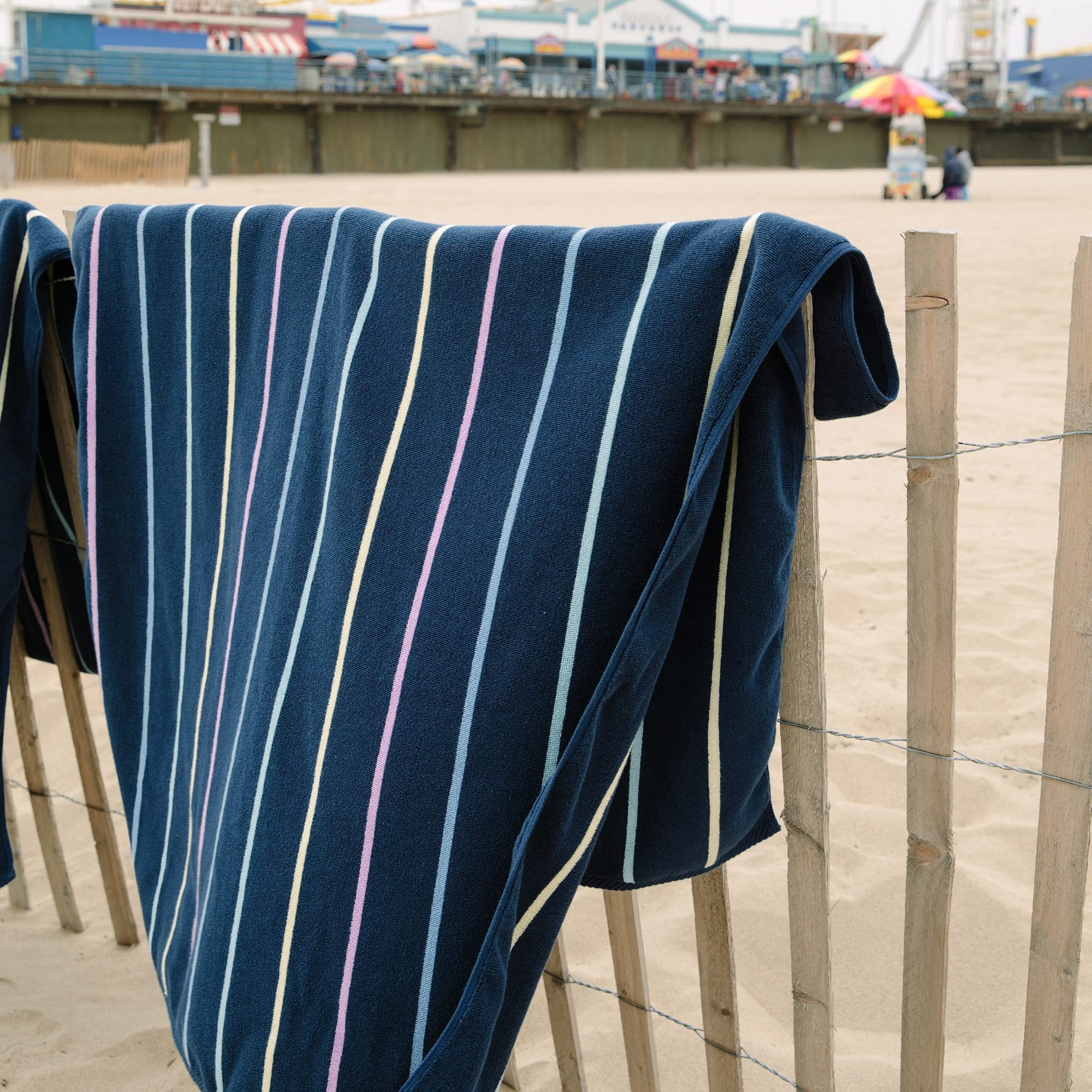 Large Woven Striped Water Absorption 100% Cotton Terry Pool Beach Towel with Print Custom Logo