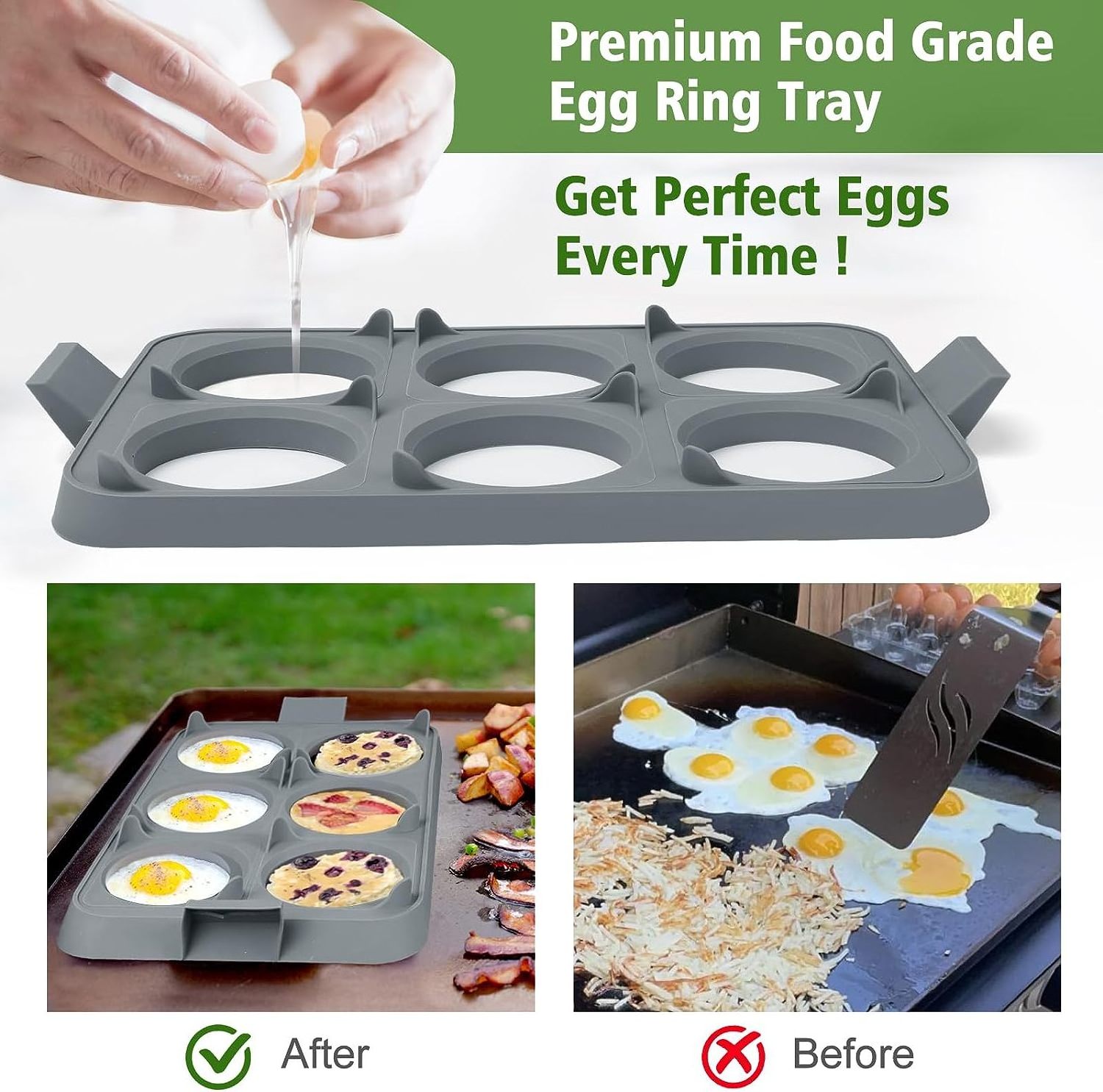 Silicone Griddle Egg Ring Tray Molds Heat Resistant Pancake Rings