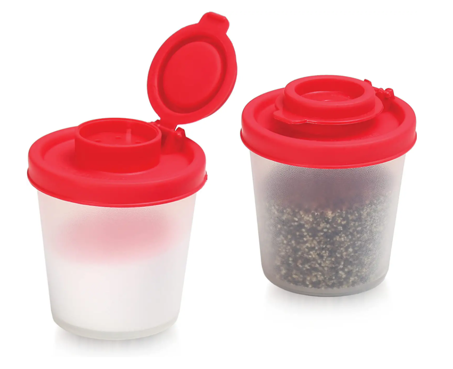 MediumSalt and Pepper Shakers Camping Picnic Outdoors Kitchen Travel Spice Set with Red Covers Lids Airtight Spice Jar Dispenser