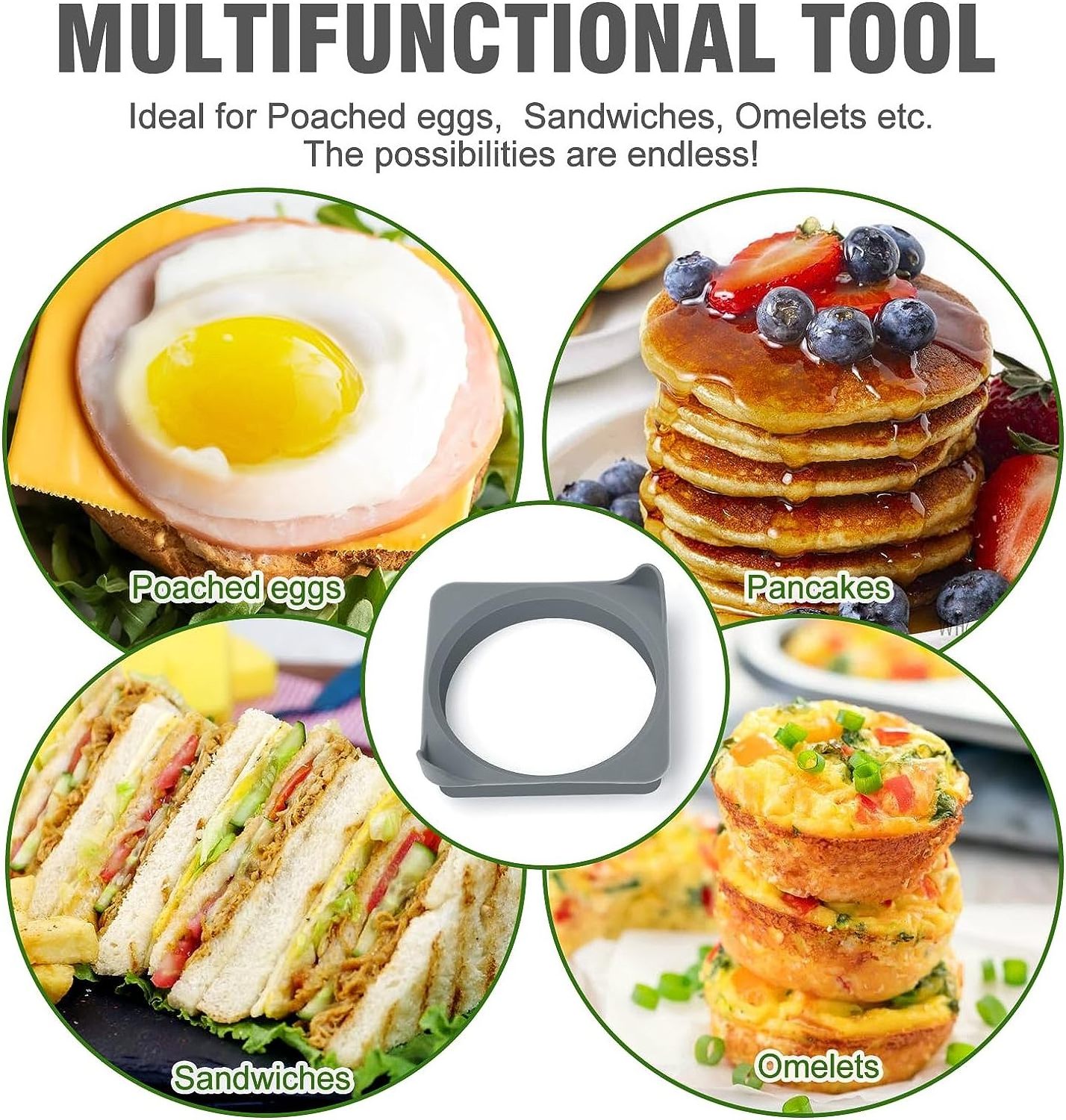 Silicone Griddle Egg Ring Tray Molds Heat Resistant Pancake Rings