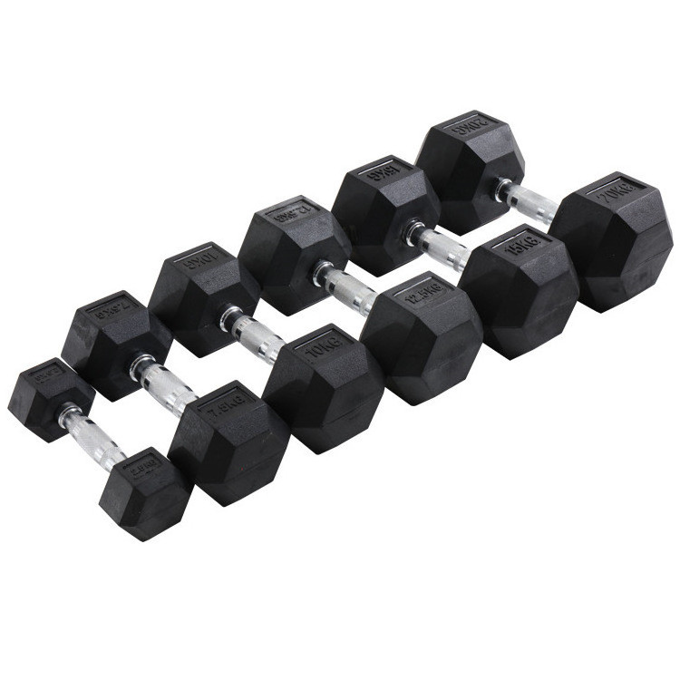 Hexagonal Manufacturer Coated Full Black Gym Weight 2.5-50 kg Pounds Dumbells Set Rubber Hex Dumbbell With Rack