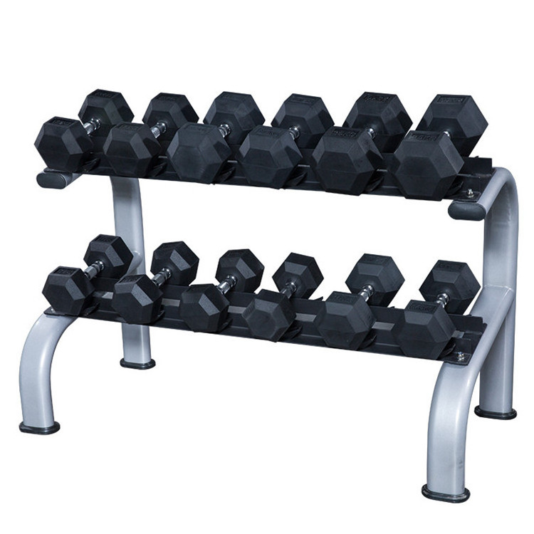 Hexagonal Manufacturer Coated Full Black Gym Weight 2.5-50 kg Pounds Dumbells Set Rubber Hex Dumbbell With Rack