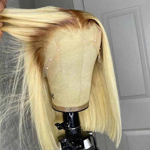 Goodluck wholesale T4/613# ombre blonde color bobo 13x4 Transparent full frontal straight lace front short bob wig