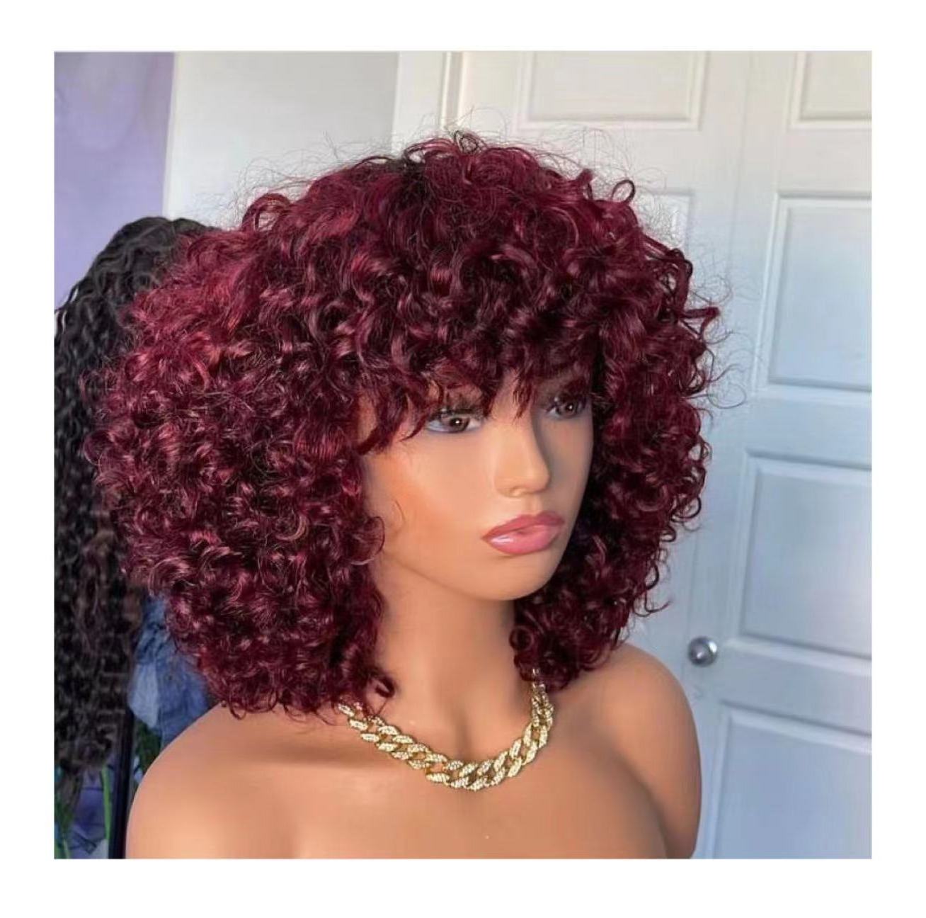 gl 99 j double drawn perruques water wave short curly bob wig with bang virgin glueless wigs raw cuticle aligned human hair