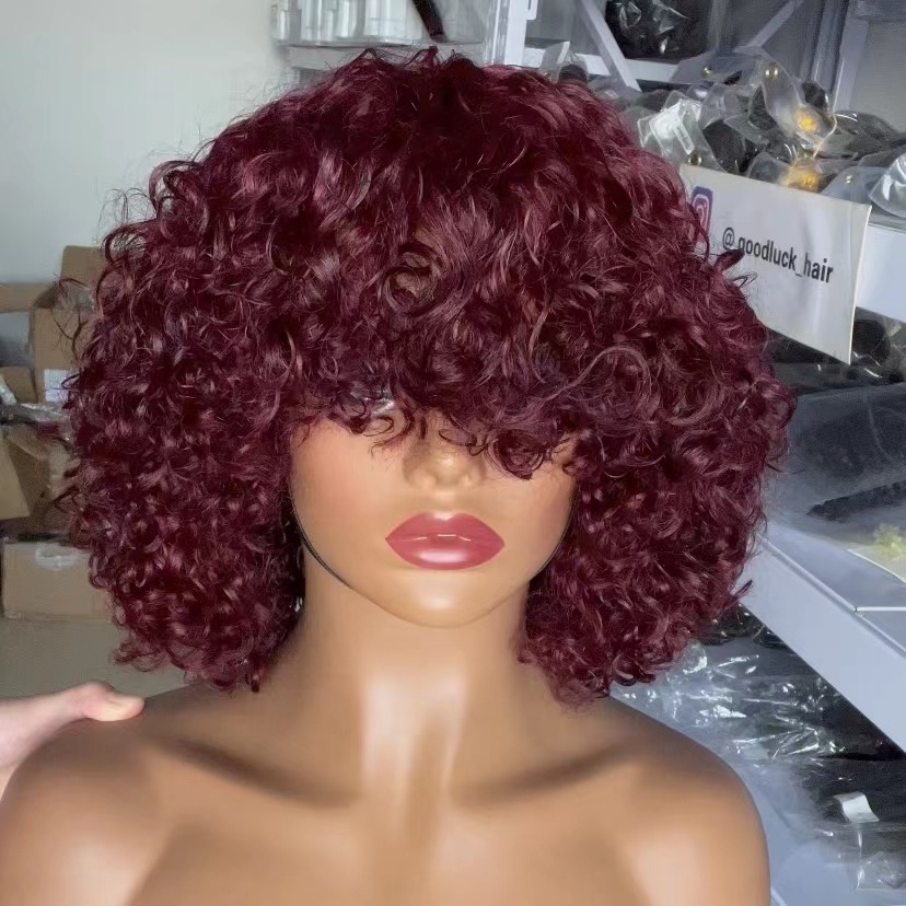 gl 99 j double drawn perruques water wave short curly bob wig with bang virgin glueless wigs raw cuticle aligned human hair