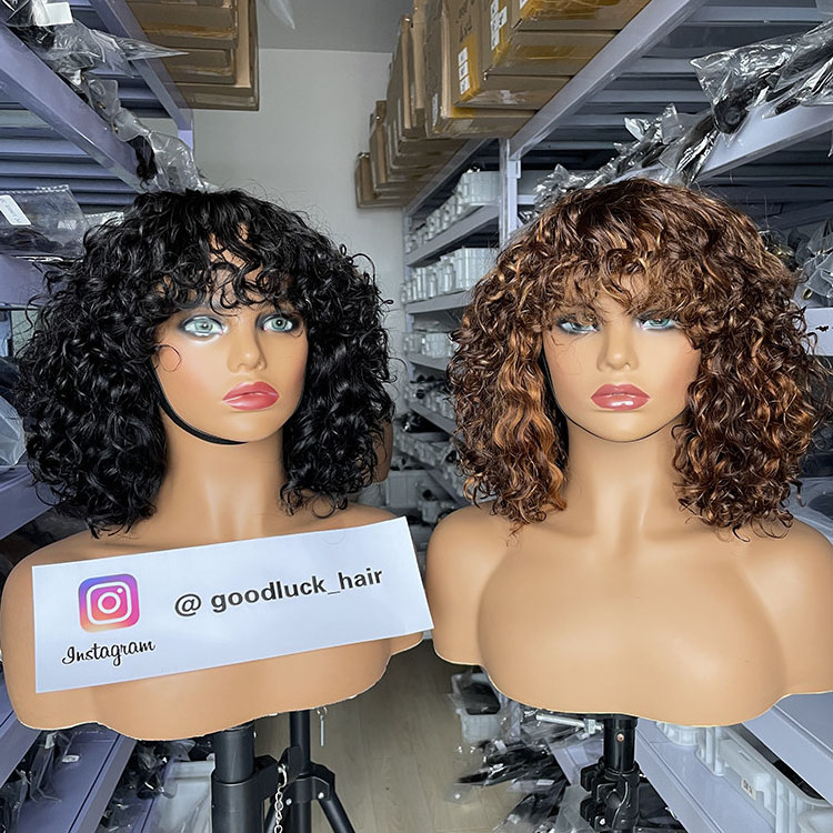 gl 99 j double drawn perruques water wave short curly bob wig with bang virgin glueless wigs raw cuticle aligned human hair