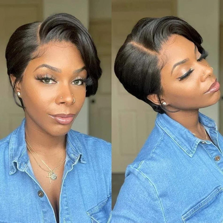 GL Hot Beauty 13x4 Lace Front Pixie Cut Wig Wholesale 100% Brazilian Short Wigs Human Hair Bob Wig With Bang For Black Women