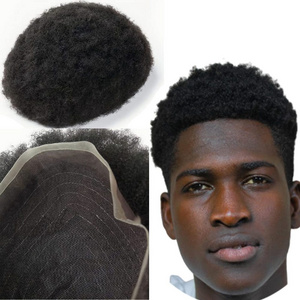 goodluck Wholesale Price Cheap Men Wig 130% Density Afro wave Kinky Curly Lace Human Hair Mono Toupee For Men