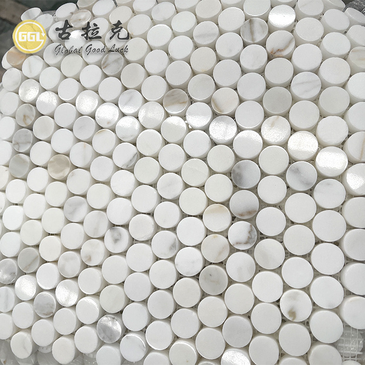 Calacatta Gold Marble Penny Round Marble Mosaic Floor and Wall Bathroom Tiles