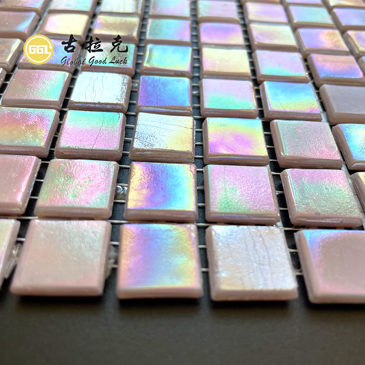 Iridescent Pink Tile Pool Swimming Tiles Hot Melt Glass Mosaic