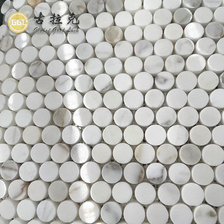 Calacatta Gold Marble Penny Round Marble Mosaic Floor and Wall Bathroom Tiles