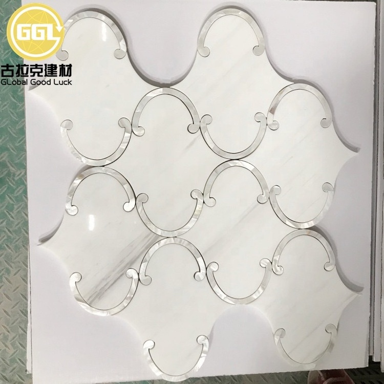 white marble and shell mosaic arabesque lantern marble mosaic tile backsplash