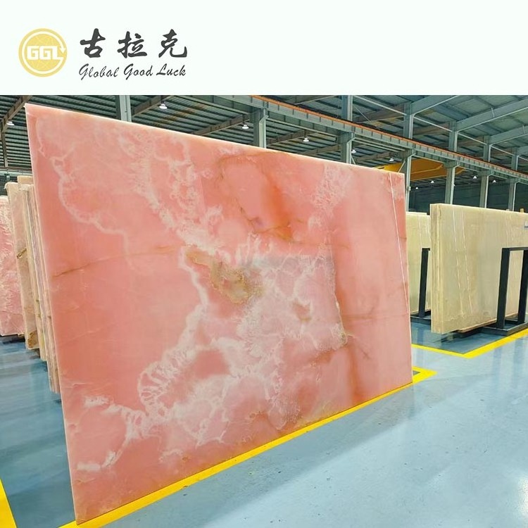 Nature Polished Backlit Pink Onyx Slab Marble Wall Slab for Background Tile or Countertop