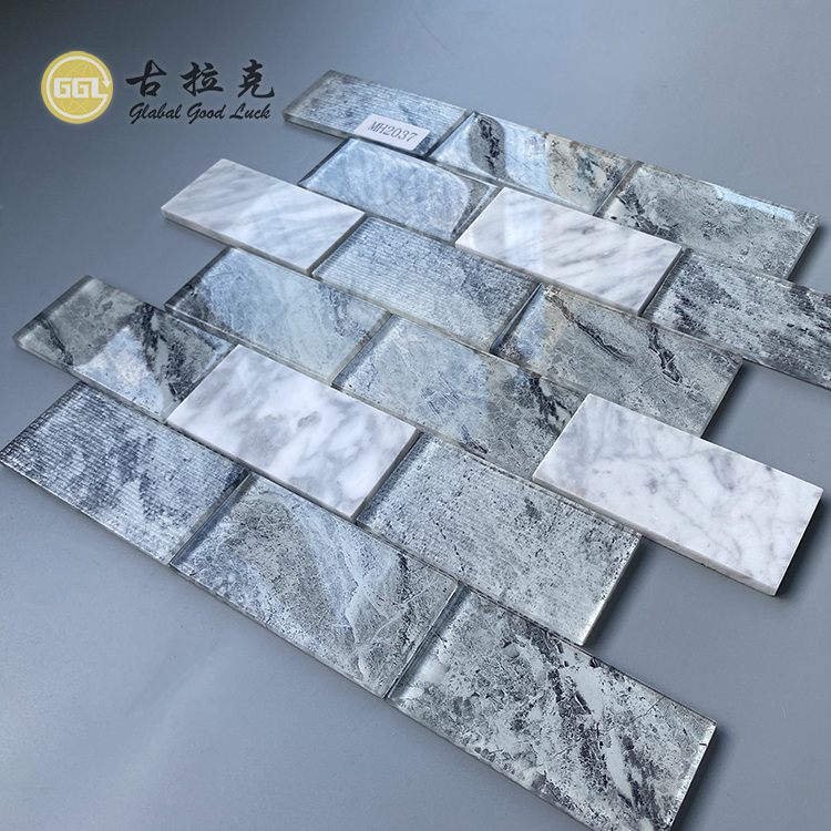 Marble Mix Crystal Glass Mosaic Tiles for Wall Backsplash Kitchen Bathroom Shower