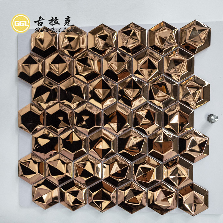 Factory Metal Copper Mosaic Tile 3D Shiny Stainless Steel Mosaic Tile for Hotel Shower Backsplash Wall