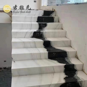 China panda white marble slab  Book Matched Staircase Indoor Steps Tiles