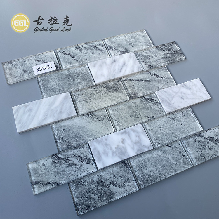 Marble Mix Crystal Glass Mosaic Tiles for Wall Backsplash Kitchen Bathroom Shower