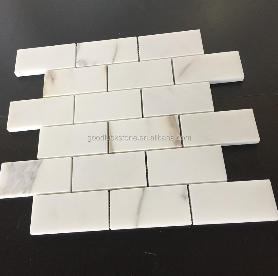 Classic Nature Calacatta White Marble Brick Shape Mosaic Tile Backsplash Wall Tile