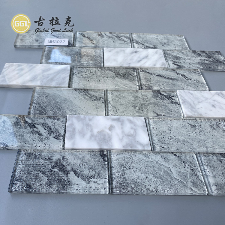 Marble Mix Crystal Glass Mosaic Tiles for Wall Backsplash Kitchen Bathroom Shower