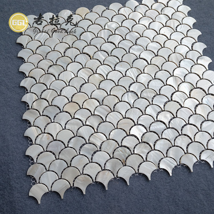 Backsplash Shell Mosaic Fish Scale Fan Shape Mother of Pearl White Wall Panel