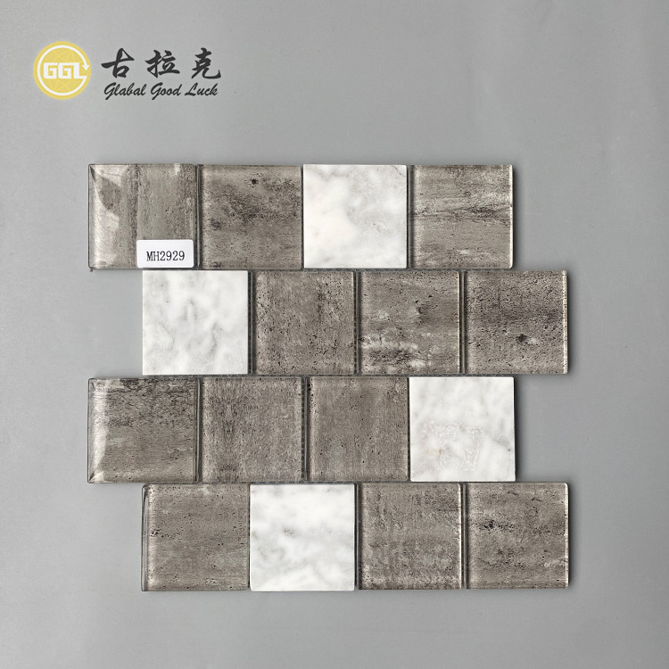 New Arrival Crystal Glass Mix Marble Mosaic Square Shape Tile Glitter Mosaic Tile for Interior Wall Decor