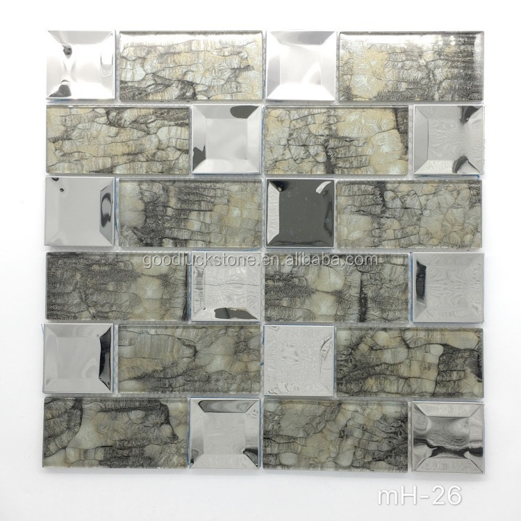 Silver Beveled Electroplated Glass Mosaic 3D Mirror Tile With high quality crystal shower room mosaic tile