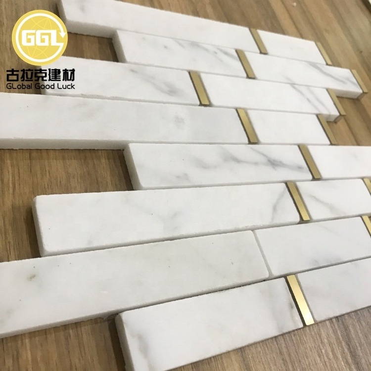 brick mosaic subway tile white marble mosaic inlay brass mosaic tile