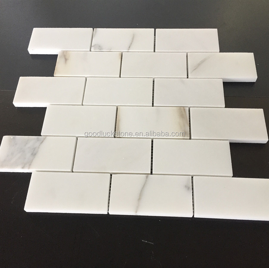 Classic Nature Calacatta White Marble Brick Shape Mosaic Tile Backsplash Wall Tile