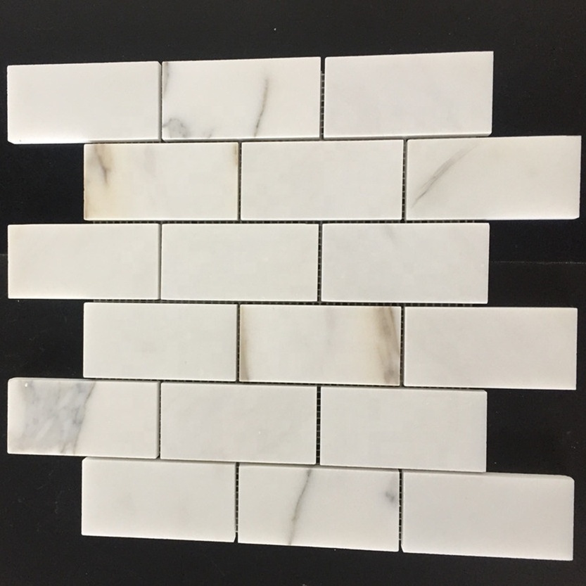 Classic Nature Calacatta White Marble Brick Shape Mosaic Tile Backsplash Wall Tile